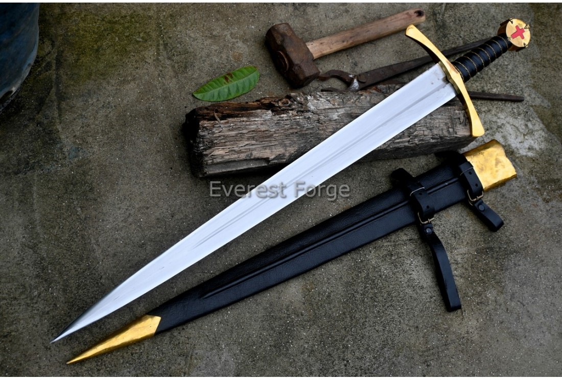 Crusader's Faith sword hand-forged medieval knight cross sword — Everest Forge Nepal