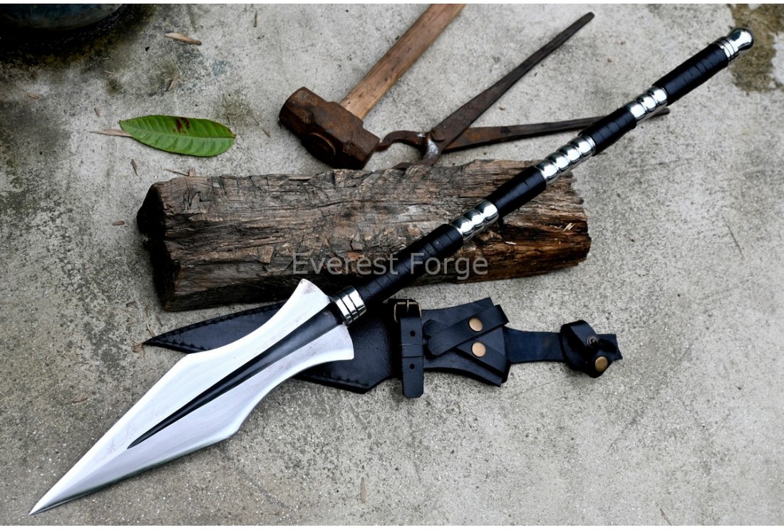 Achilles Spear hand-forged Greek hero spear with leather-wrapped handle