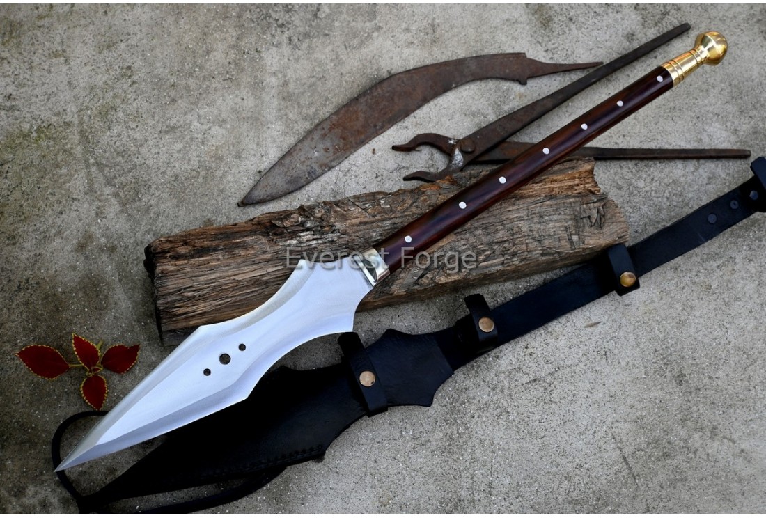 Spartan Spear hand-forged Greek hoplite dory with brass ball pommel