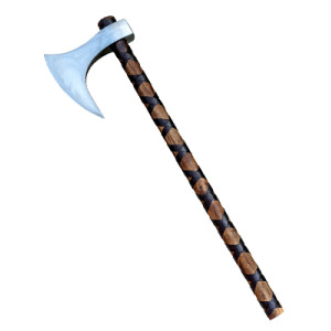 Hand-forged axe with sharpened steel blade and solid wooden handle, built for chopping, bushcraft, and survival use