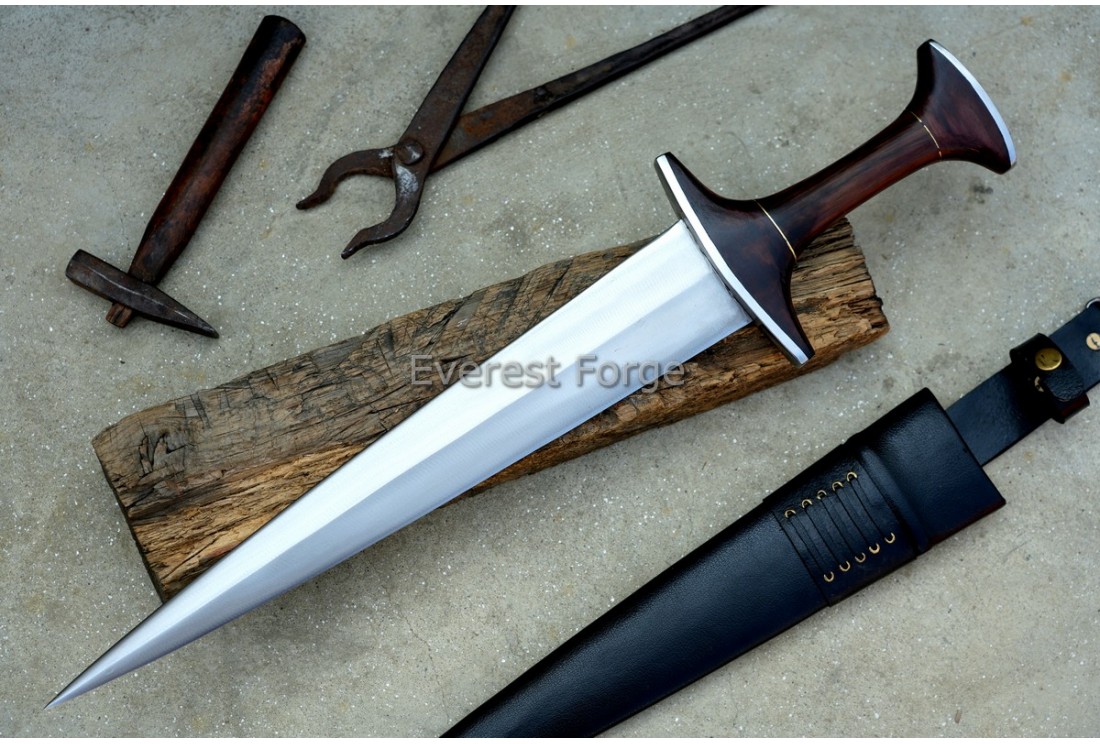 Hand-forged Baselard sword-dagger with H-shaped hilt and rosewood grip by Everest Forge