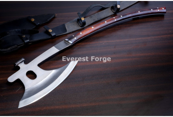 Hand-Forged Bearded Axe, Full Tang Rosewood Handle