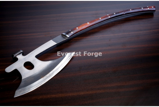 Hand-Forged Bearded Axe, Full Tang Rosewood Handle