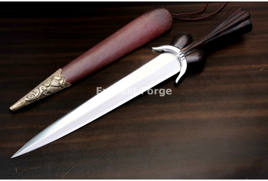 Hand-Forged Bollock Dagger, Fluted Pommel