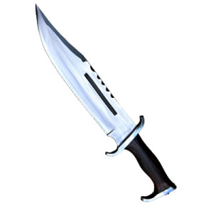 Hand-forged Bowie knife with clip point blade and full tang wooden handle, crafted for hunting, survival, and tactical use