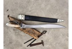 Bushwhacker Cutlass - Hand-Forged Recurved Clip-Point Sword with Bone Hilt