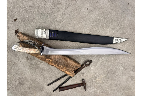 Bushwhacker Cutlass - Hand-Forged Recurved Clip-Point Sword with Bone Hilt