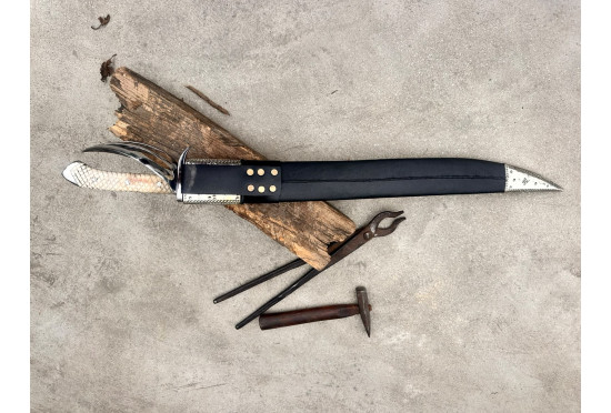 Bushwhacker Cutlass - Hand-Forged Recurved Clip-Point Sword with Bone Hilt