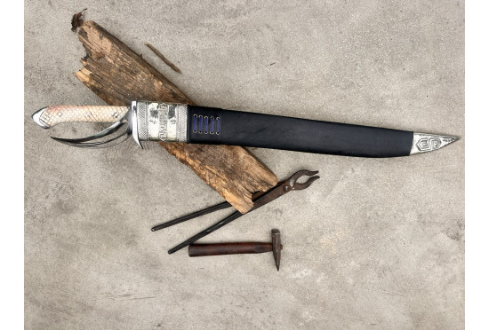 Bushwhacker Cutlass - Hand-Forged Recurved Clip-Point Sword with Bone Hilt