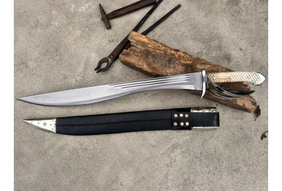 Bushwhacker Cutlass - Hand-Forged Recurved Clip-Point Sword with Bone Hilt