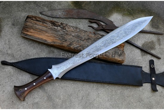 Leaf Shape sword-Flower pattern etched