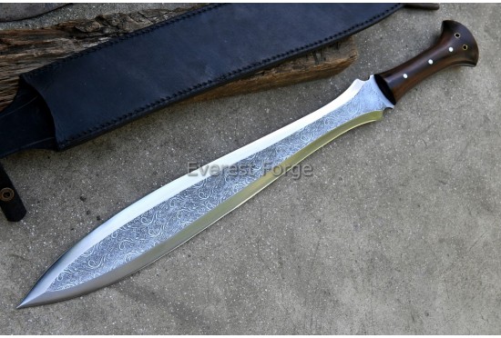 Leaf Shape sword-Flower pattern etched