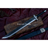 Hand-Forged Heavy-Duty Chopper Sword – Full-Tang 5160 Curved Blade with Dark Forge Finish