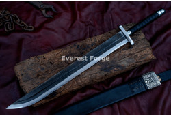 Hand-Forged Heavy-Duty Chopper Sword – Full-Tang 5160 Curved Blade with Dark Forge Finish