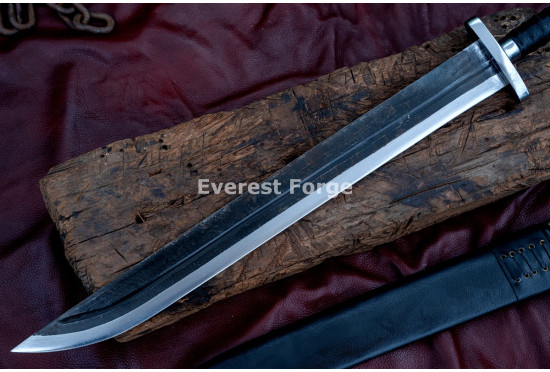 Hand-Forged Heavy-Duty Chopper Sword – Full-Tang 5160 Curved Blade with Dark Forge Finish