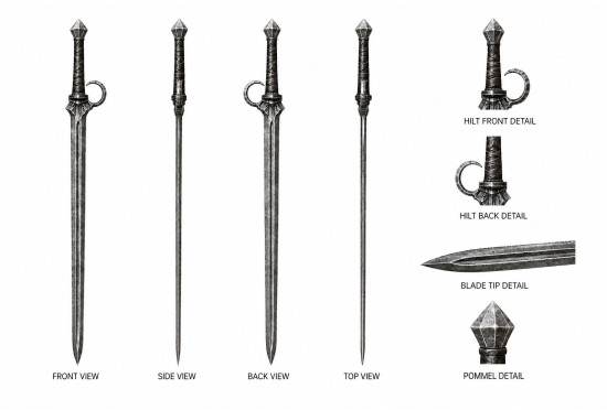 Dark Fantasy Longsword – Hand Forged Medieval Ring Guard Sword