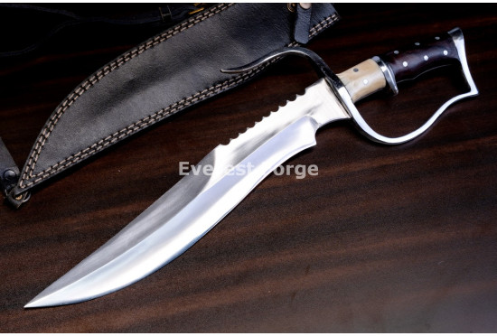 Hand-Forged D-Guard Kukri Knife, Sawback Spine