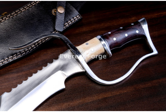 Hand-Forged D-Guard Kukri Knife, Sawback Spine