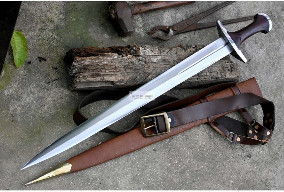 Hand-forged German Degen officer's sword with curved guard and wood grip by Everest Forge