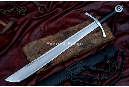 Hand-Forged Medieval Falchion Sword – Full-Tang 5160 Blade with Wheel Pommel