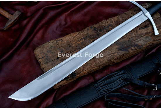 Hand-Forged Medieval Falchion Sword – Full-Tang 5160 Blade with Wheel Pommel