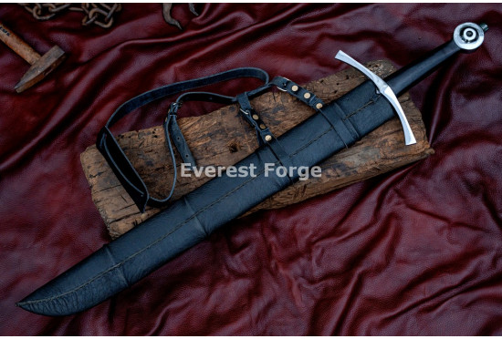 Hand-Forged Medieval Falchion Sword – Full-Tang 5160 Blade with Wheel Pommel