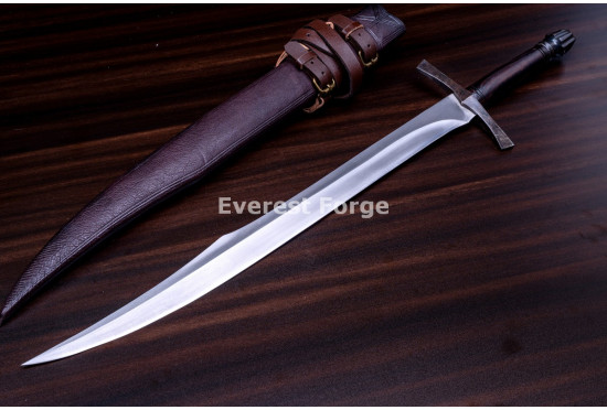 Hand-Forged Medieval Falchion Sword, Fluted Pommel