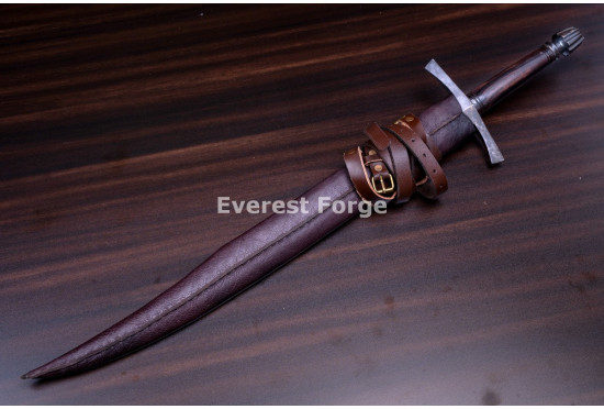 Hand-Forged Medieval Falchion Sword, Fluted Pommel