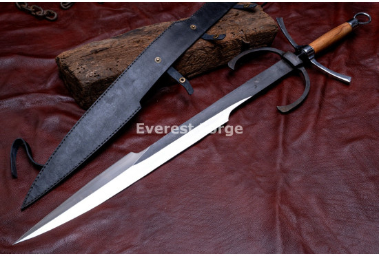 Hand-Forged Fantasy Falchion Sword, Dark Forge Finish