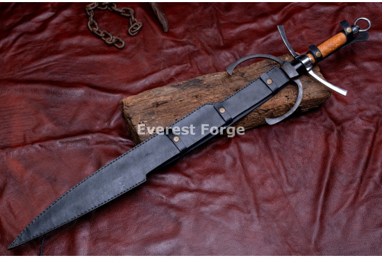 Hand-Forged Fantasy Falchion Sword, Dark Forge Finish