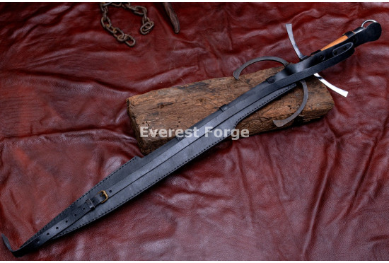 Hand-Forged Fantasy Falchion Sword, Dark Forge Finish