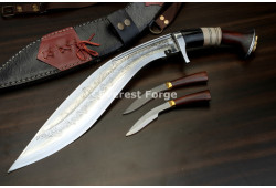 Hand-Forged Angkhola Khukuri, Etched Blade