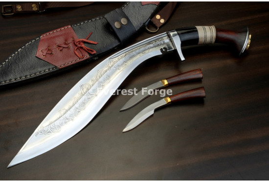 Hand-Forged Angkhola Khukuri, Etched Blade