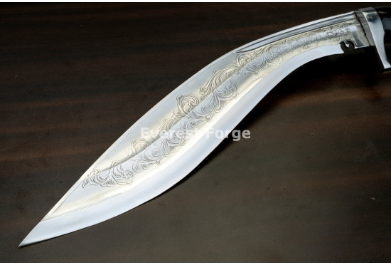 Hand-Forged Angkhola Khukuri, Etched Blade