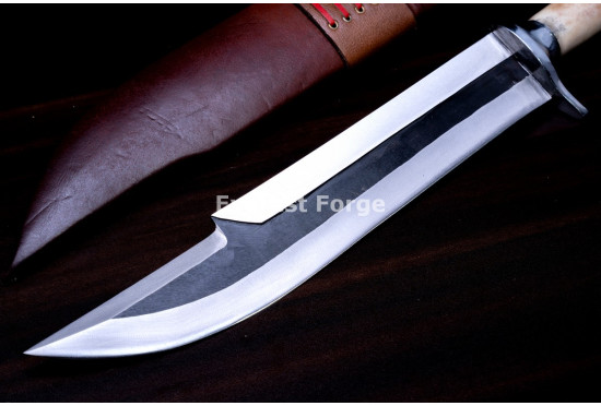 Hand-Forged Fantasy Bowie Knife, Horn and Bone Handle