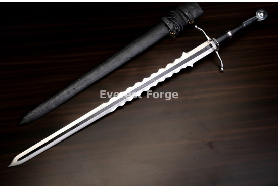 Hand-Forged Flamberge Longsword, Slotted Blade