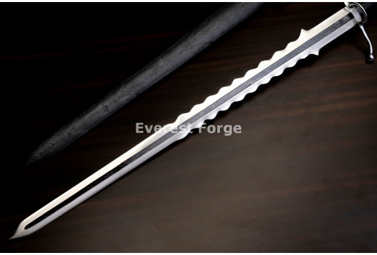 Hand-Forged Flamberge Longsword, Slotted Blade