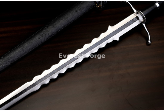 Hand-Forged Flamberge Longsword, Slotted Blade