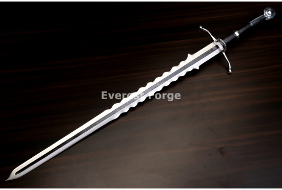 Hand-Forged Flamberge Longsword, Slotted Blade