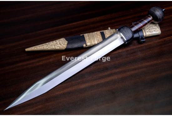 Hand-Forged Roman Gladius Sword, Brass-Fitted Scabbard