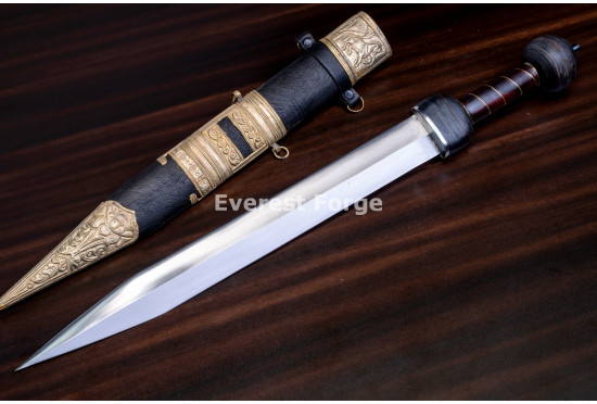 Hand-Forged Roman Gladius Sword, Brass-Fitted Scabbard