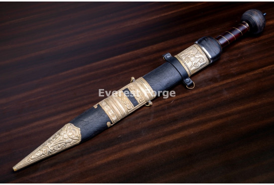 Hand-Forged Roman Gladius Sword, Brass-Fitted Scabbard