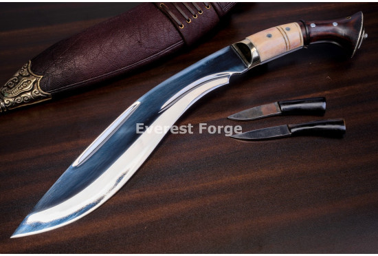 Hand-Forged Chainpure Kukri Knife, White Metal Fittings