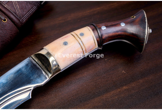 Hand-Forged Chainpure Kukri Knife, White Metal Fittings