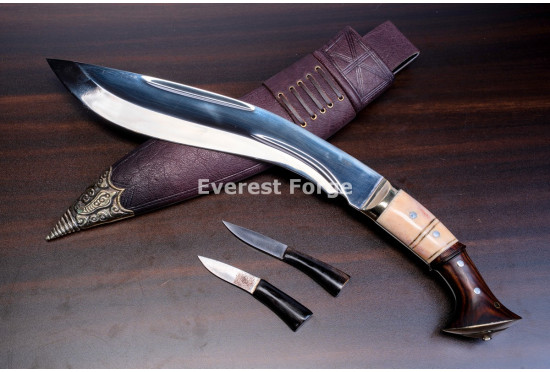 Hand-Forged Chainpure Kukri Knife, White Metal Fittings
