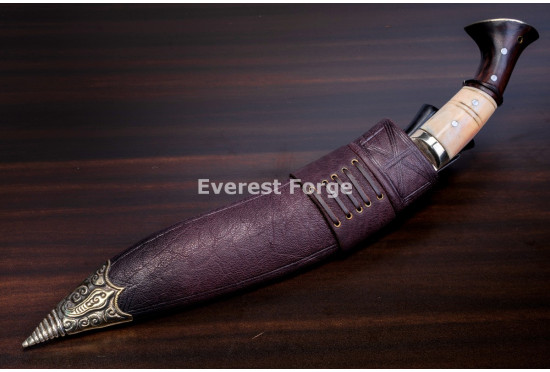 Hand-Forged Chainpure Kukri Knife, White Metal Fittings