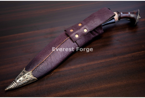 Hand-Forged Chainpure Kukri Knife, White Metal Fittings