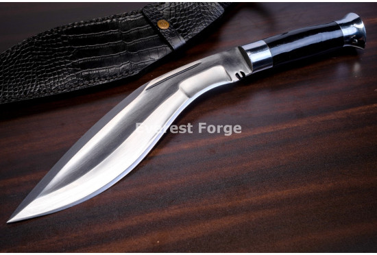 Hand-Forged Ang Khola Kukri Knife, Black Horn Handle