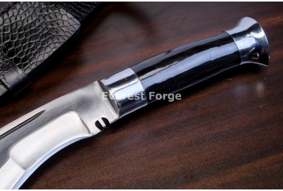 Hand-Forged Ang Khola Kukri Knife, Black Horn Handle