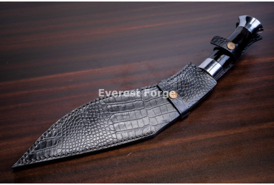 Hand-Forged Ang Khola Kukri Knife, Black Horn Handle